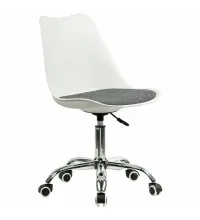 Кресло стул  "Eames MG-310 CH", хром, пластик белый, ткань серая, 532924